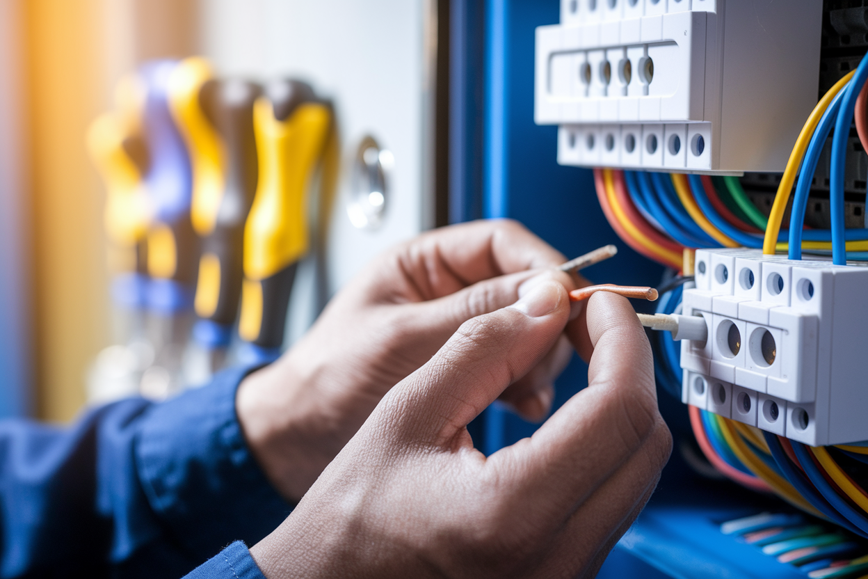 mains-electricien-fils-connecteurs