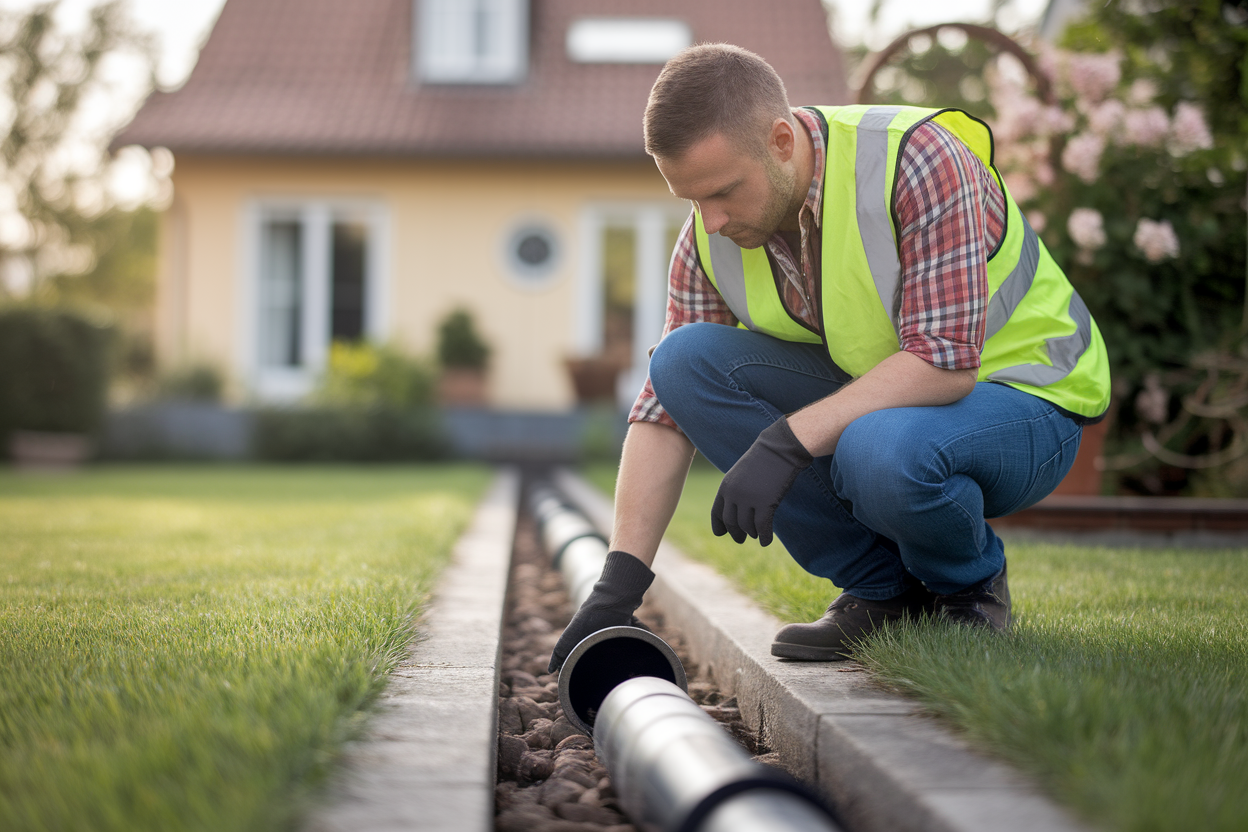 technicien-gilet-securite-tuyau-drainage